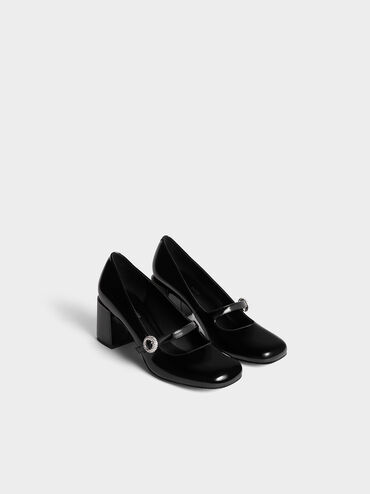 Patent Crystal-Embellished Mary Jane Pumps, Black Patent, hi-res