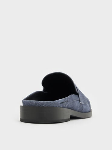 รองเท้าเปิดส้นทรงโลฟเฟอร์ดีไซน์เพนนีวัสดุผ้าเดนิมรุ่น Dylan, สีดาร์คบลู, hi-res