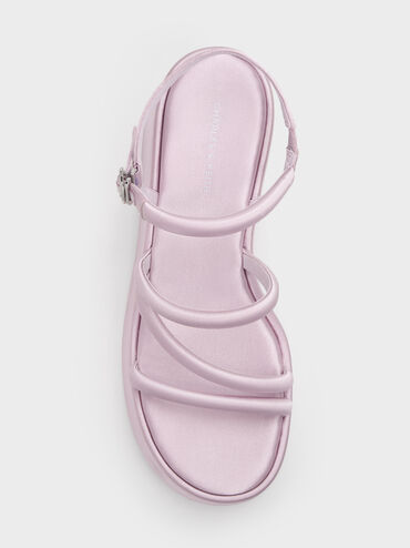 Lindon Satin Strappy Platform Wedges, Pink, hi-res