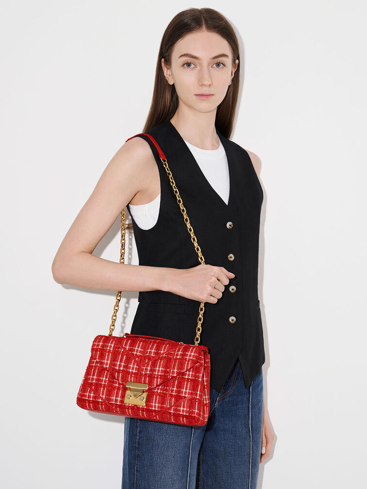 Eudora Tweed Trapeze Bag, Red, hi-res