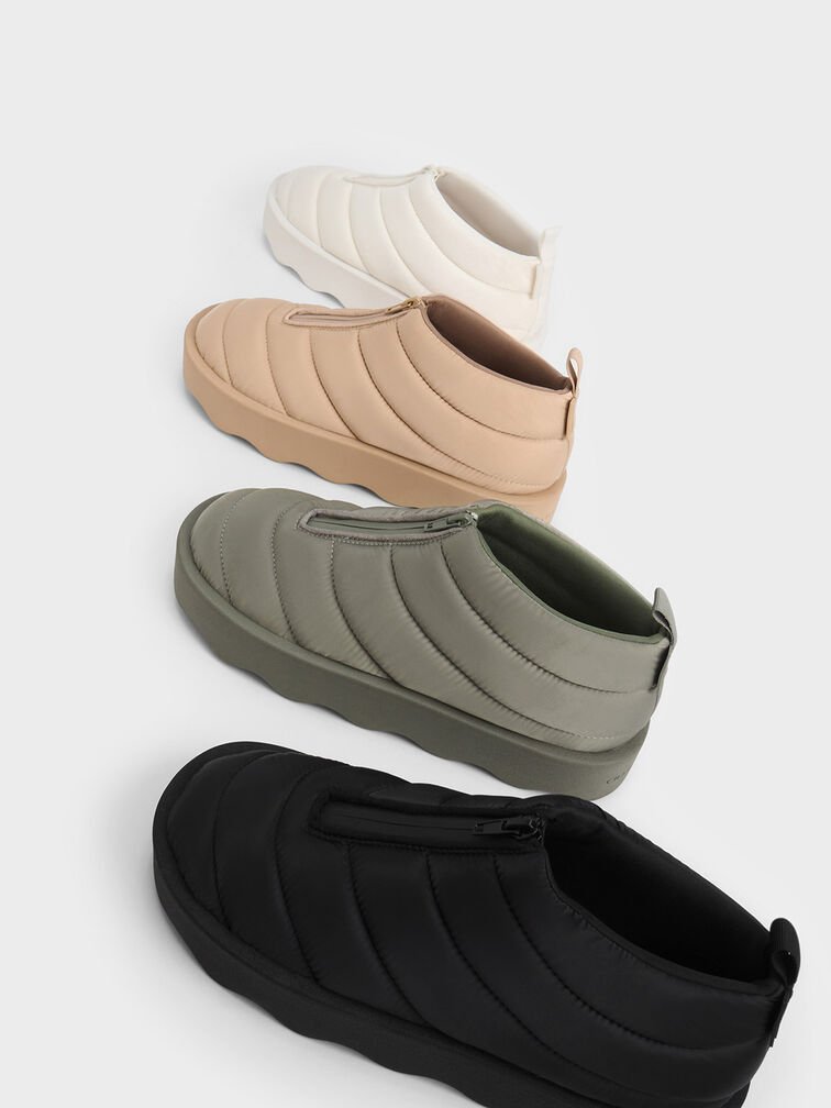 Puffy Nylon Panelled Zip-Up Boots, , hi-res