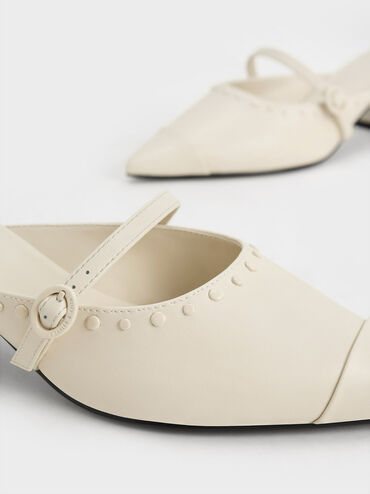 Studded Pointed-Toe Block Heel Mules, สีชอล์ค, hi-res