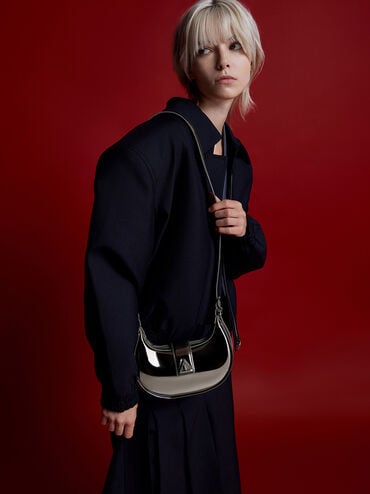 Trice Metallic-Accent Belted Shoulder Bag, Pewter, hi-res