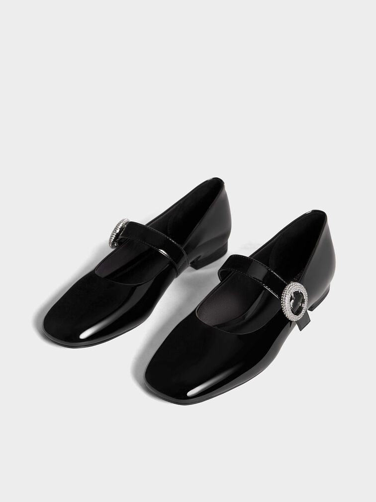 Patent Crystal-Embellished Buckle Mary Jane Flats, , hi-res