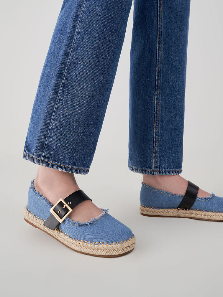 Buckled Denim Espadrille Flats, , hi-res