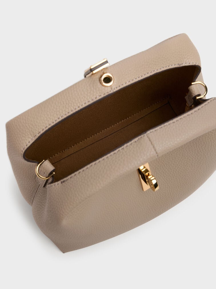 กระเป๋าทรงถังตกแต่งตัวล็อคแบบหมุนรุ่น Chance, สีโทป, hi-res