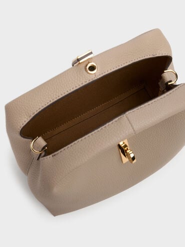 กระเป๋าทรงถังตกแต่งตัวล็อคแบบหมุนรุ่น Chance, สีโทป, hi-res