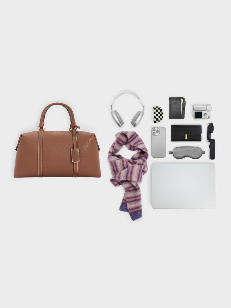 กระเป๋าโบว์ลิ่งตกแต่งตัวล็อคแบบหมุนรุ่น Chance, สีช็อคโกแลต, hi-res