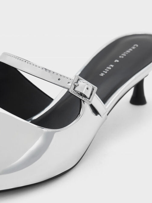 Metallic Cap Heeled Mules, , hi-res