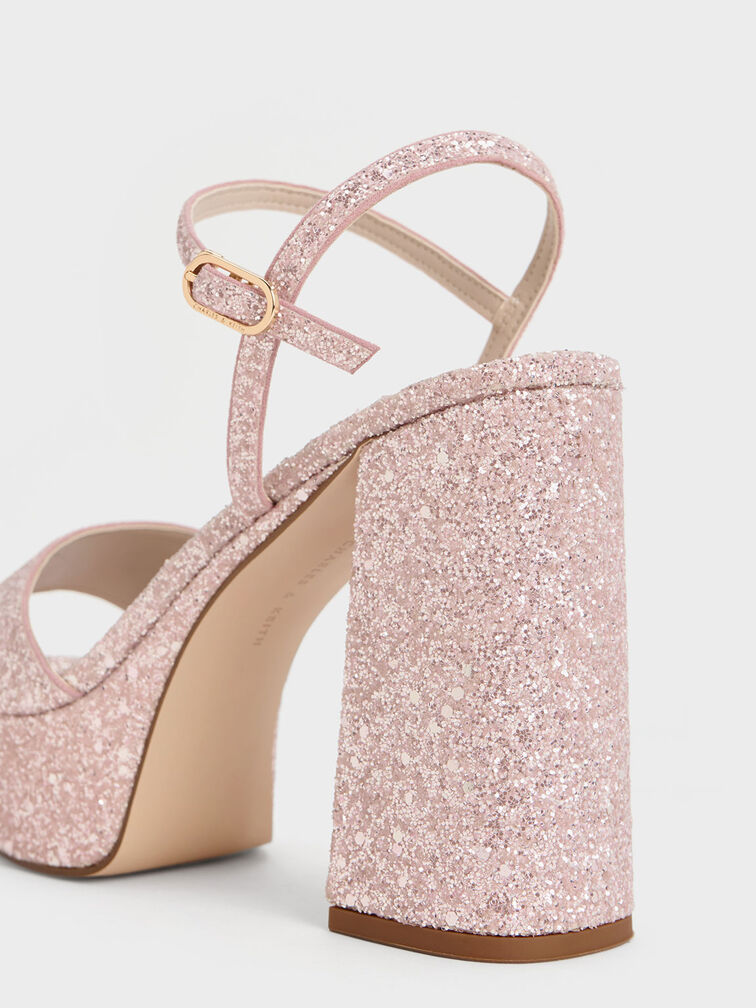 Glittered Ankle-Strap Platform Sandals, Pink, hi-res