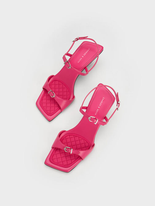 Sculptural Heel Buckled Sandals, สีฟูเชีย, hi-res