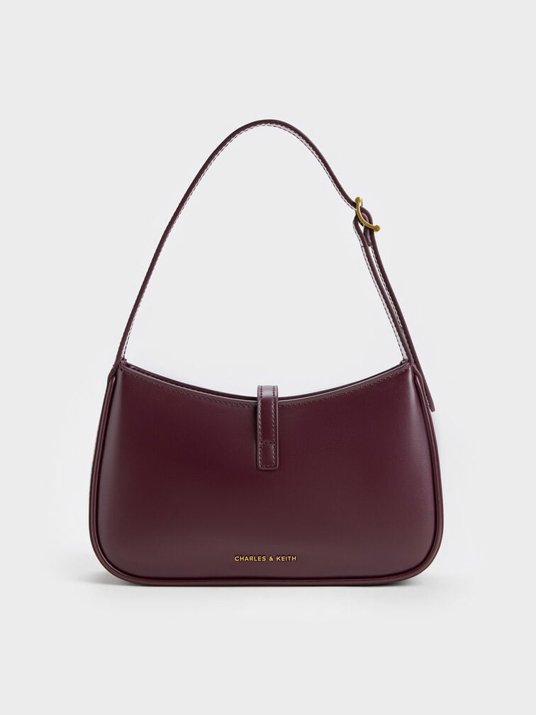 กระเป๋าสะพายไหล่ตกแต่งอะไหล่เมทัลลิครุ่น Cesia, สีไวน์เบอร์รี่เรด, hi-res