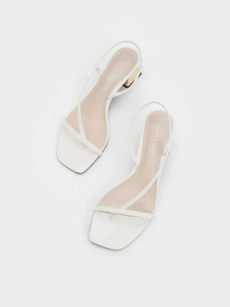 Metallic Trapeze Heel Thong Sandals, White, hi-res