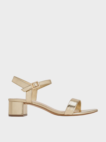 Metallic Block Heel Ankle-Strap Sandals, Light Gold, hi-res