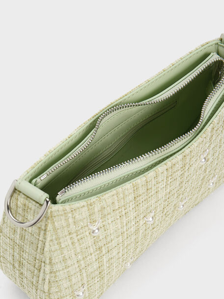 Bunny Tweed Shoulder Bag, สีเขียว, hi-res