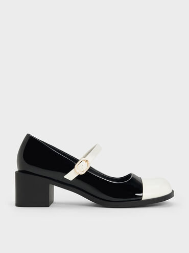 Patent Crystal-Embellished Buckle Two-Tone Mary Janes, หนังแก้วสีดำ, hi-res
