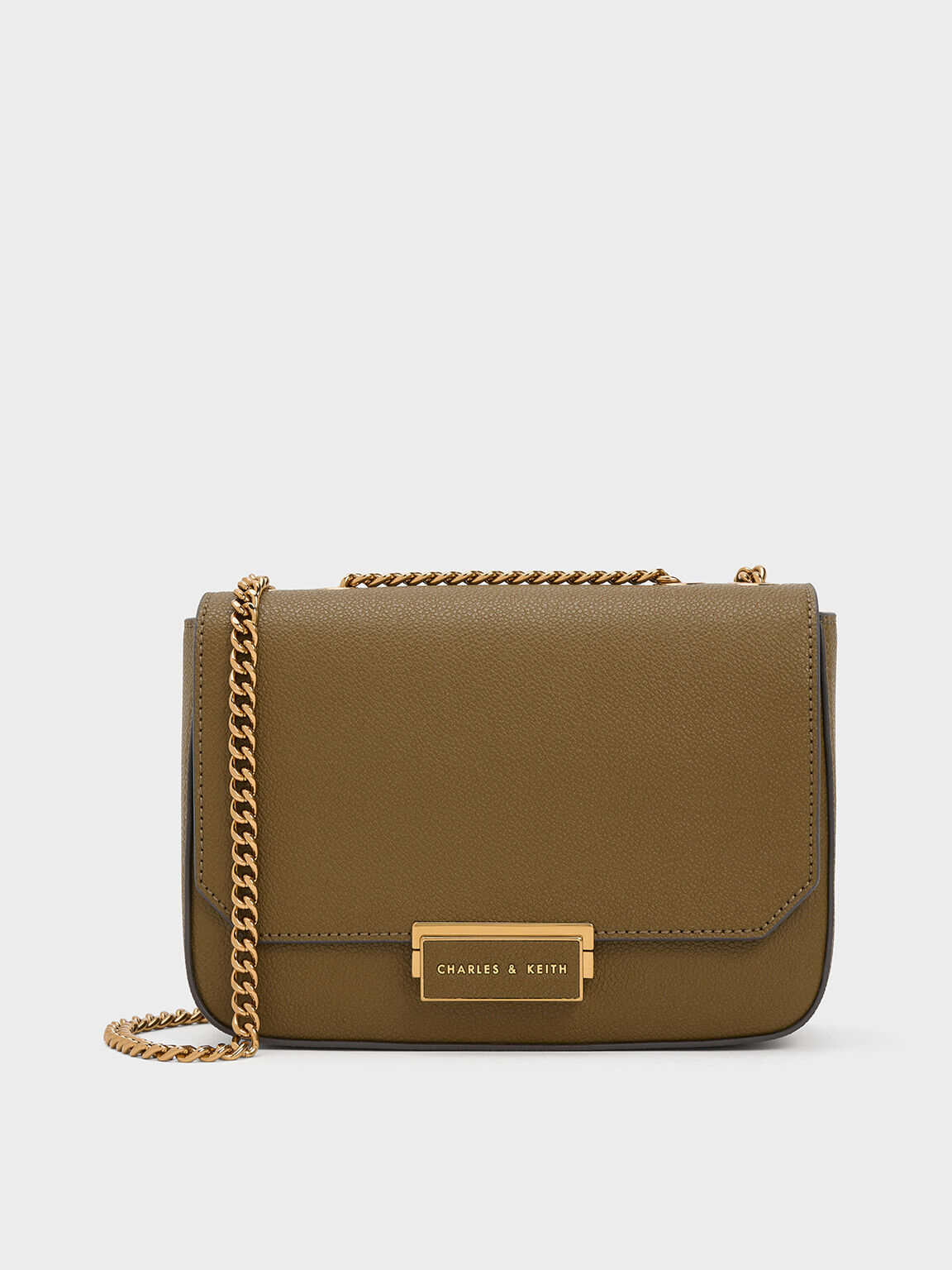 Khaki Mini Sue Chain-Strap Shoulder Bag - CHARLES & KEITH TH