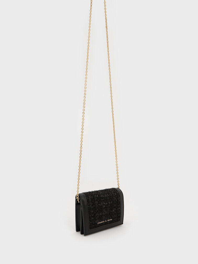 Tweed Snap Button Mini Short Wallet, สีดำ, hi-res