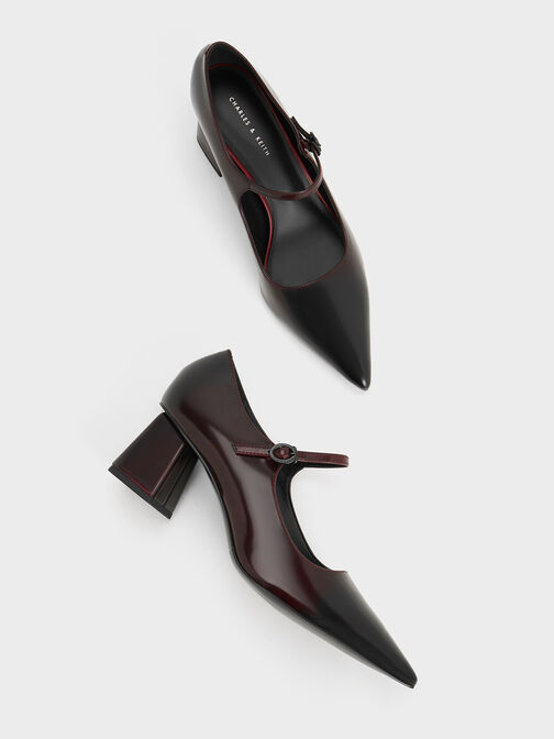 Pointed-Toe Mary Jane Pumps, สีแดง, hi-res