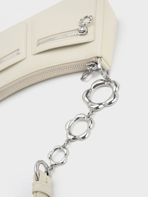 Flower-Embellished Shoulder Bag, , hi-res