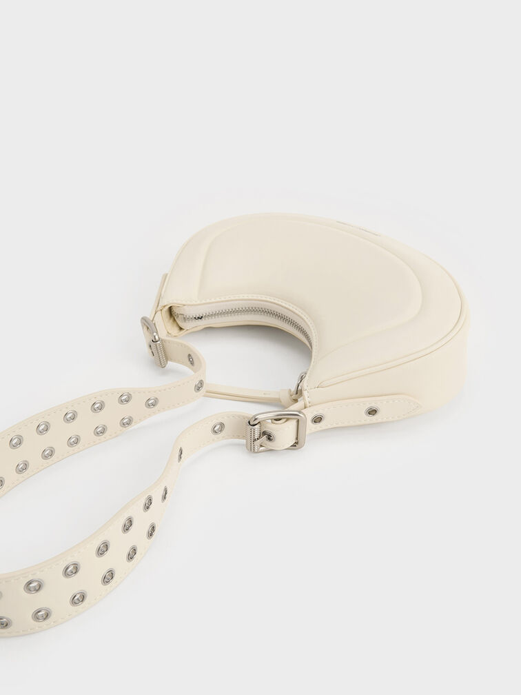 Petra Grommet-Strap Curved Shoulder Bag, Cream, hi-res