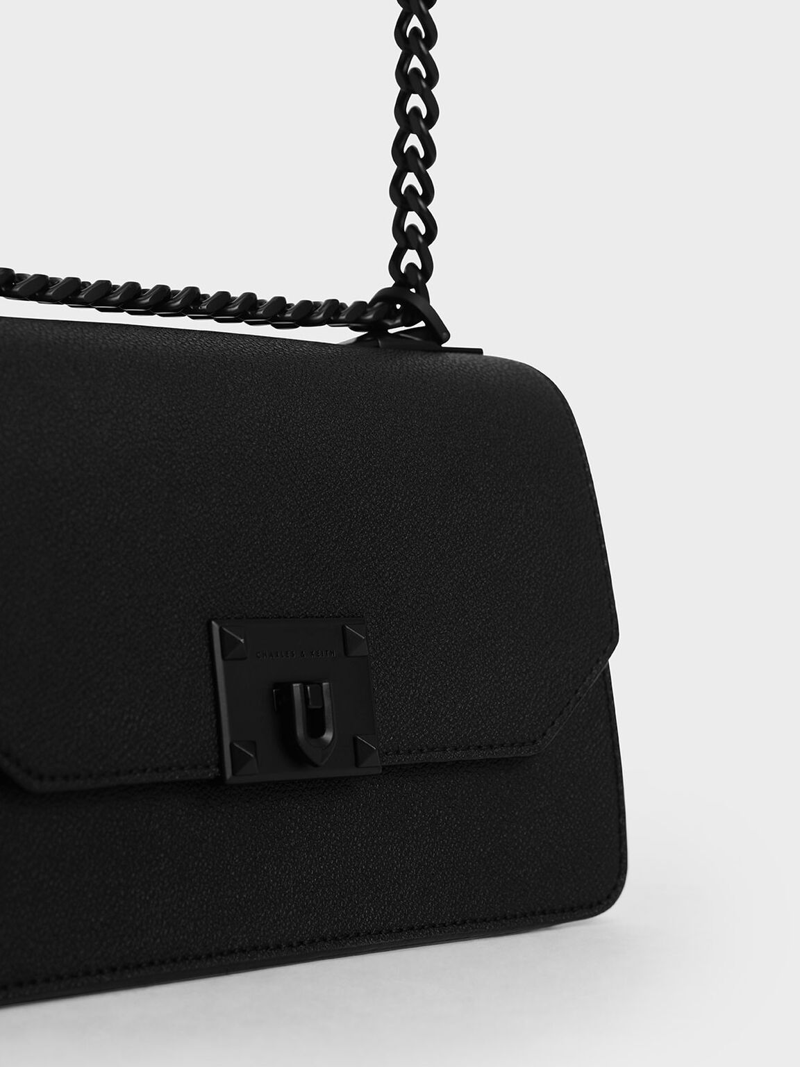 กระเป๋าสะพายข้าง Ultra Matte Black Metallic PushLock Crossbody Bag