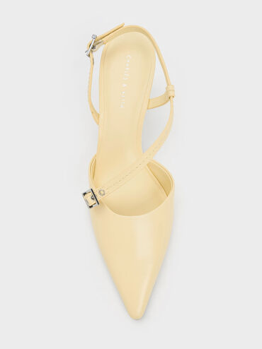 Asymmetric Curved Heel Slingback Pumps, Butter, hi-res