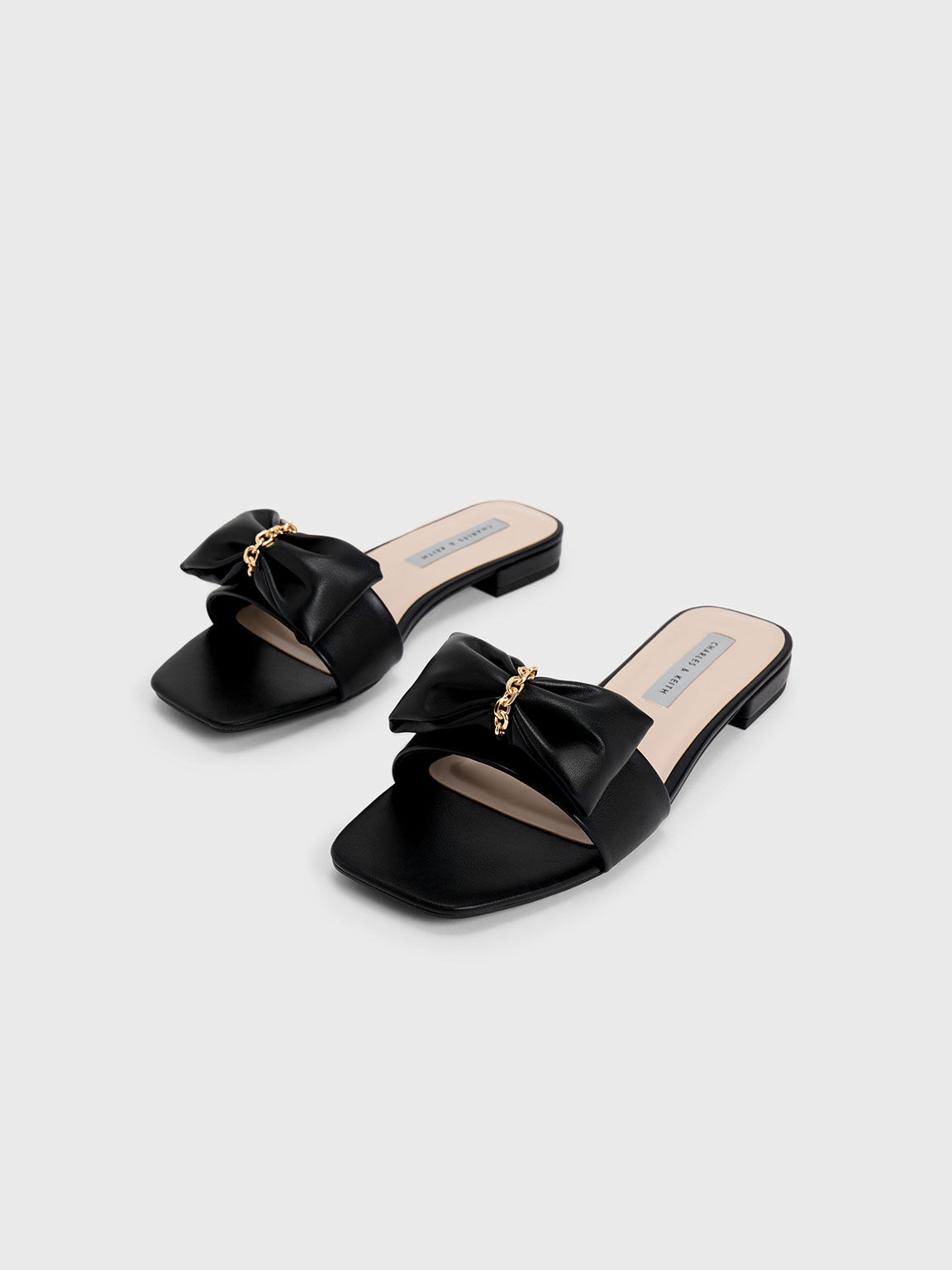 Black slides with best sale bow