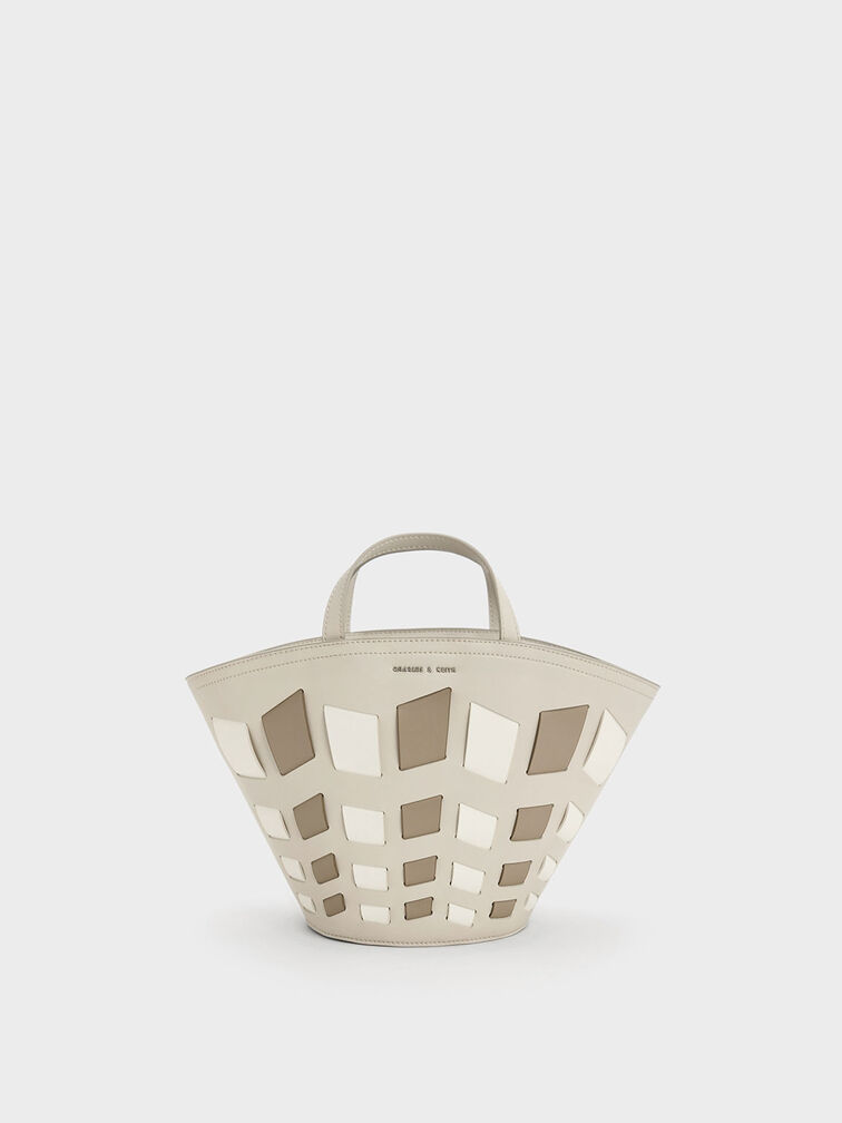 Panelled Tote Bag, สีโทป, hi-res