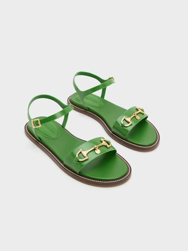 Horsebit Back Strap Sandals, Green, hi-res