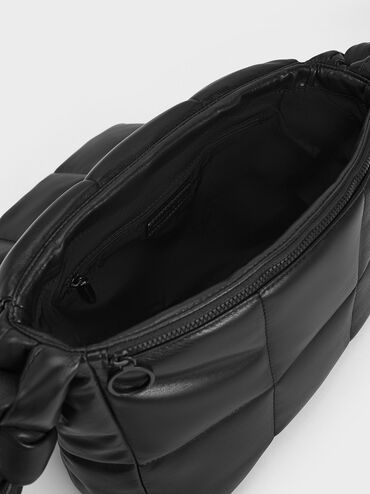 Errya Nylon Quilted Puffy Crossbody Bag, สีดำอะไหล่สีดำ, hi-res