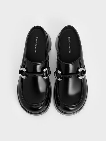 Metallic Accent Platform Mules, Black Boxed, hi-res