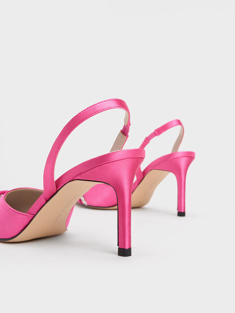 Twist Detail Satin Slingback Pumps, , hi-res