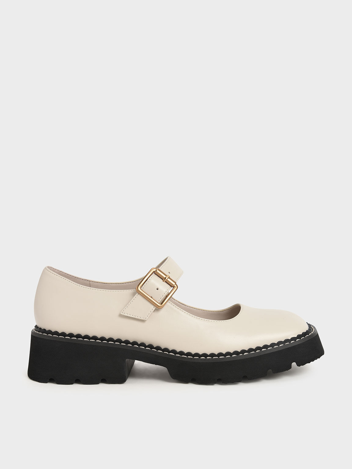 Metallic Buckle Mary Jane Shoes, Chalk, hi-res