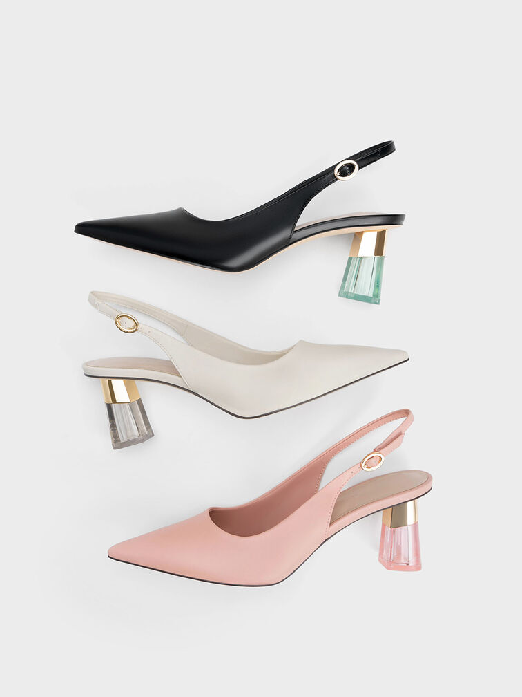 See-Through Trapeze Heel Slingback Pumps, , hi-res