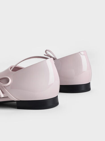 Patent Pointed-Toe Bow-Strap Flats, Light Pink, hi-res