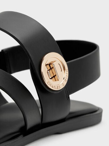 Yara Turn Lock Strappy Sandals, Black, hi-res