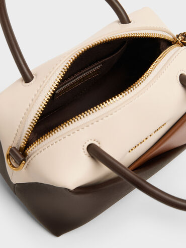 กระเป๋าโบว์ลิ่งดีไซน์ลายเรขาคณิตแบบคัลเลอร์บล็อครุ่น Midori, สีมัลติบราวน์, hi-res