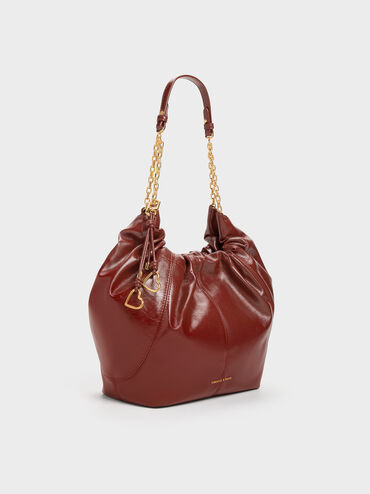 Ciara Ruched Hobo Bag, Burgundy, hi-res