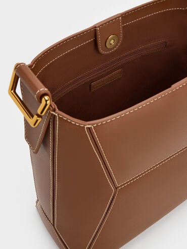 กระเป๋าโท้ทดีไซน์ลายเรขาคณิตรุ่น Nasrin, สีช็อคโกแลต, hi-res