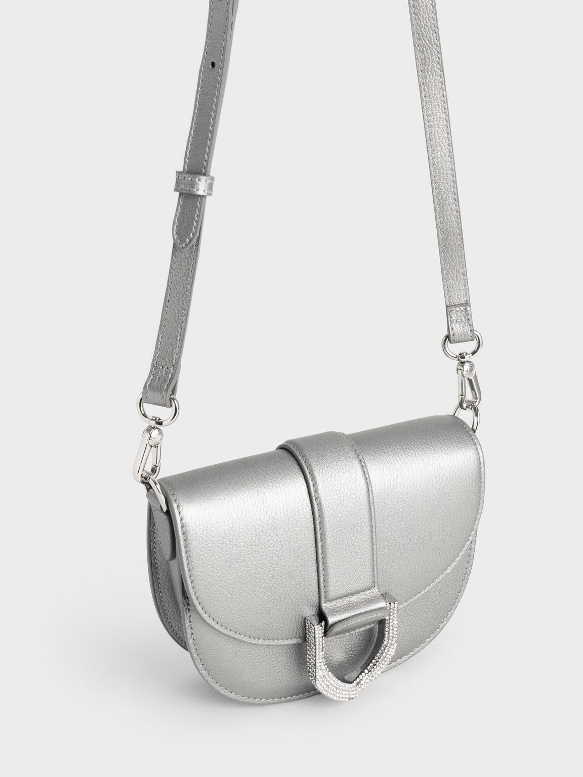 Grey leather saddle bag sales