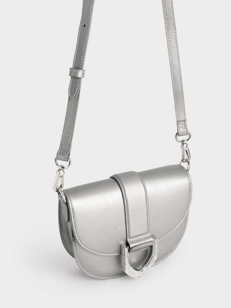 Mini Gabine Leather Saddle Bag, สีพิวเตอร์, hi-res