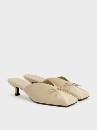 Contrast-Panel Bow Kitten Heels, Taupe, hi-res