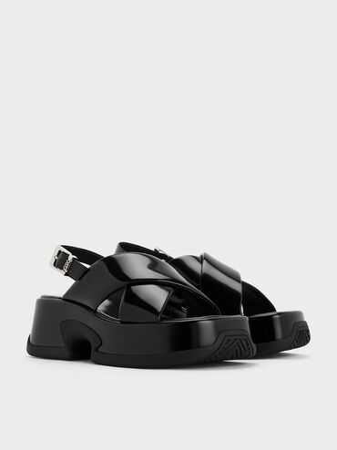Caria Leather Platform Sandals, Black Boxed, hi-res