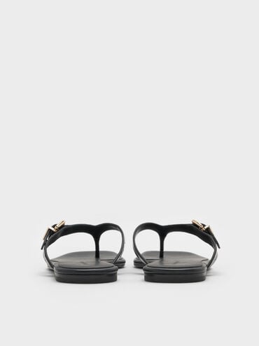 รองเท้าแตะหนีบดีเทลตกแต่งหัวเข็มขัดเอฟเฟกต์ลายจระเข้, สีดำลายพิมพ์สัตว์, hi-res