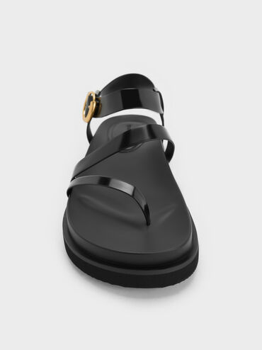 Buckled Ankle-Strap Strappy Sandals, Black Boxed, hi-res