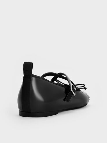 Studded Crossover-Strap Mary Jane Flats, Black Boxed, hi-res