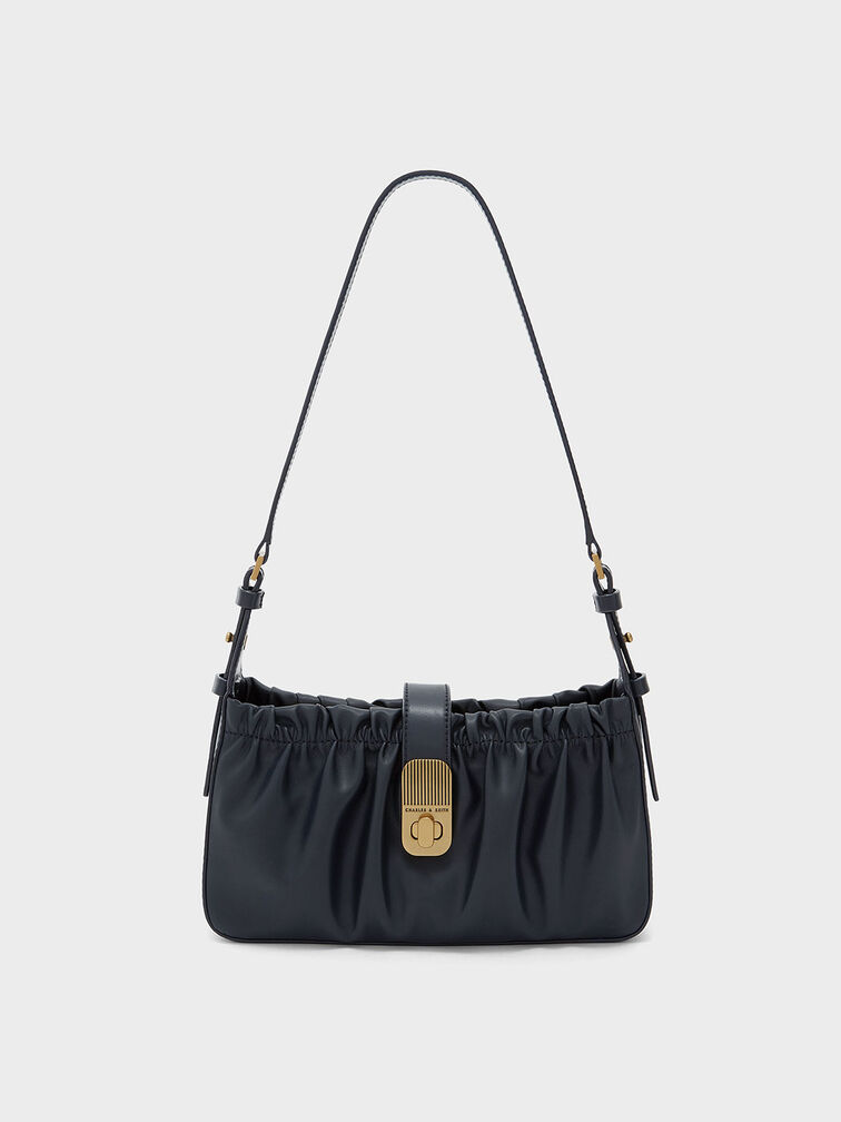 Enya Ruched Turn-Lock Shoulder Bag, , hi-res
