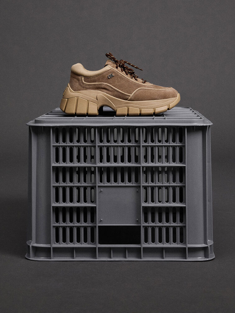 Yunna Suede & Recycled Fabric Chunky Sneakers, Taupe, hi-res