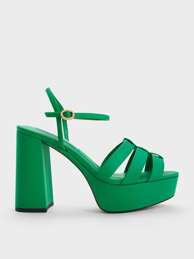 Gladiator Platform Sandals, สีเขียว, hi-res